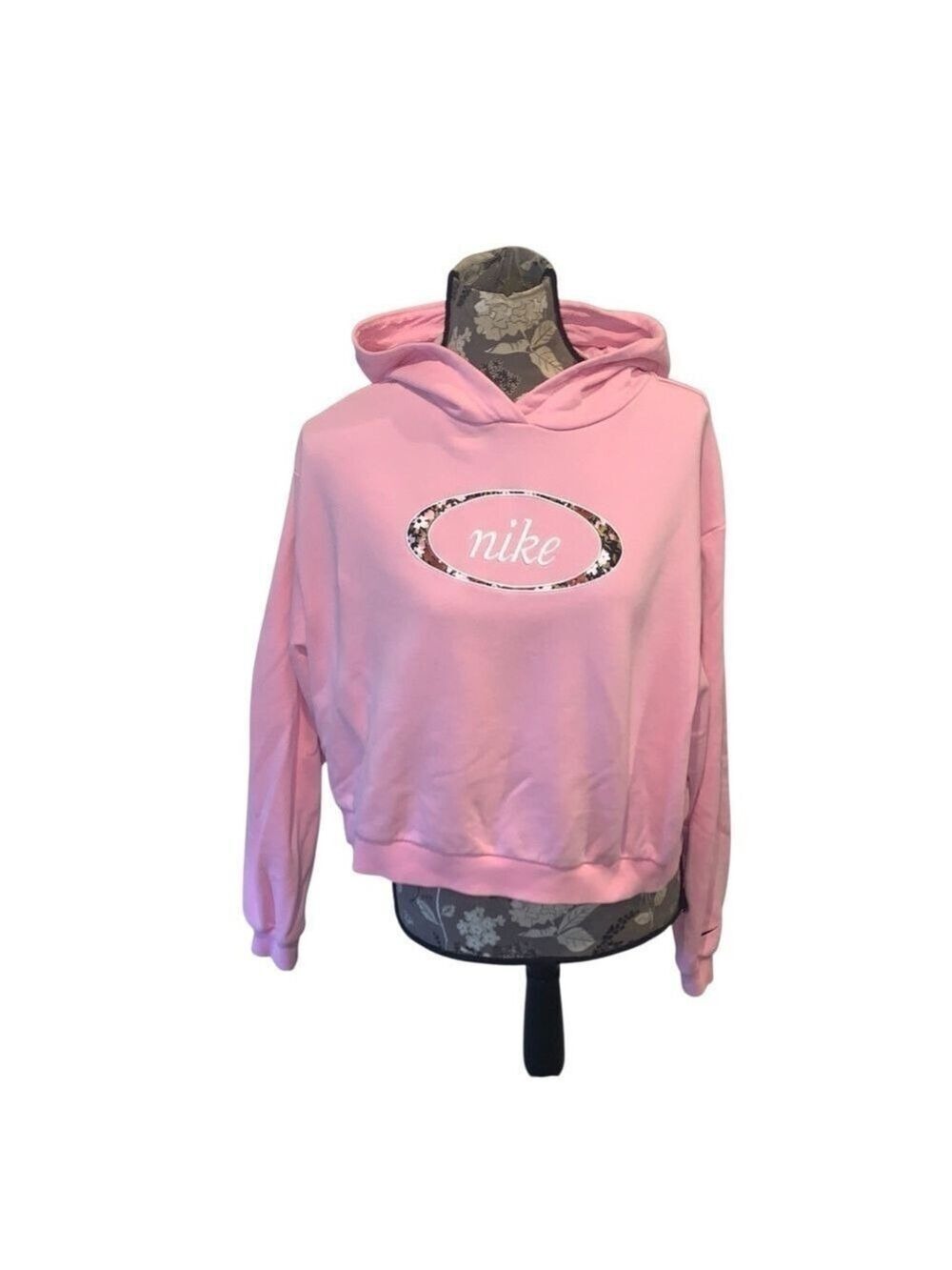 NIKE Pink Cropped Floral Logo Hoodie size medium
